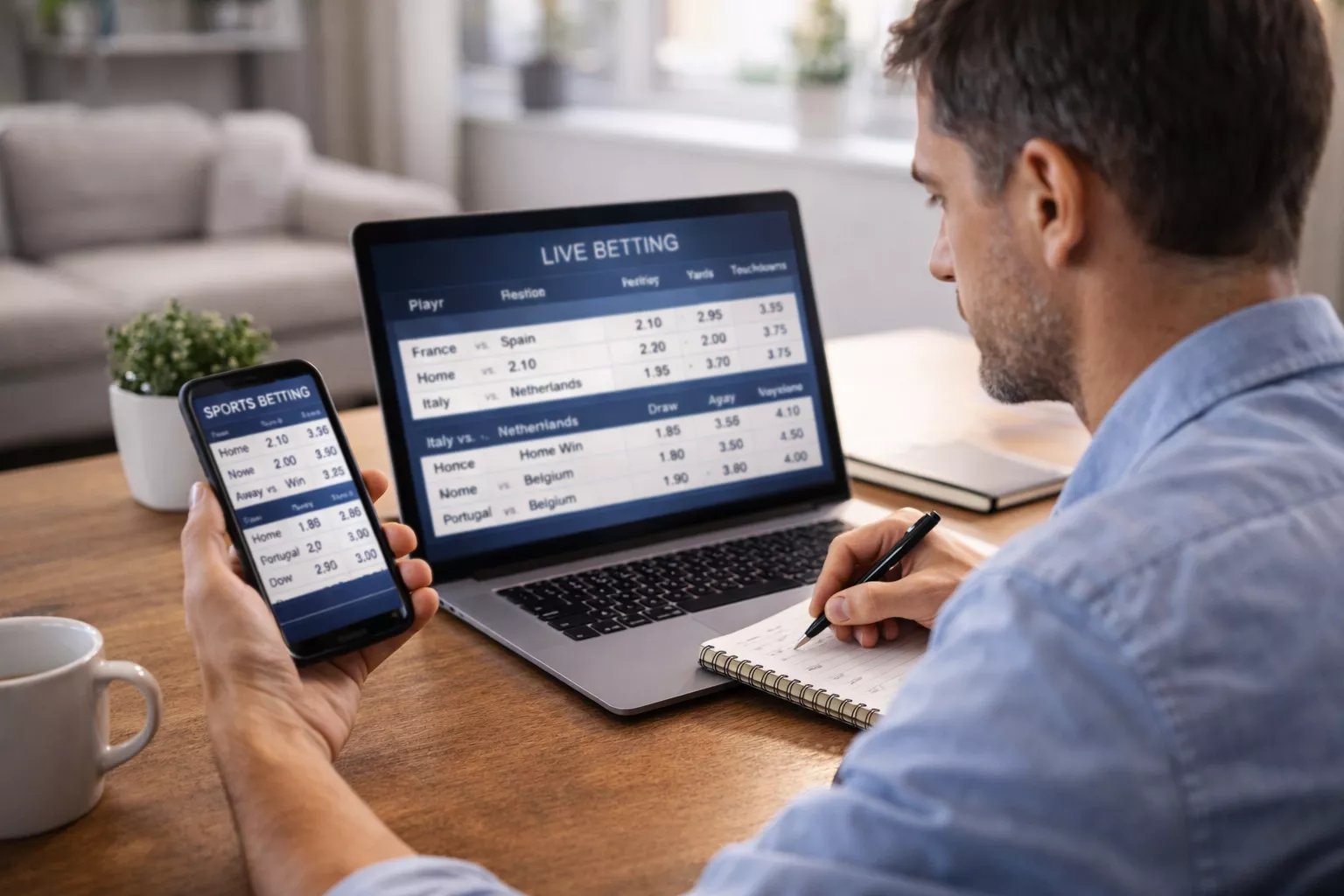 Person comparing NFL betting lines across multiple sportsbook apps